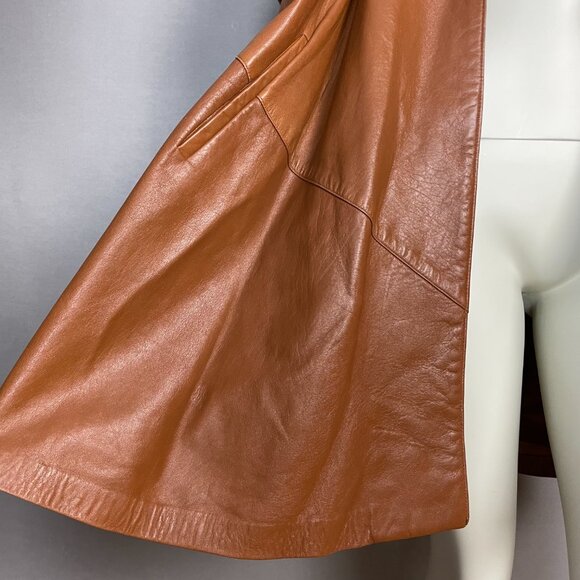 Vintage Leather Jacket Oversize Women Open Front FLAWS Soft Batwing Sleeve Brown - Picture 11 of 16